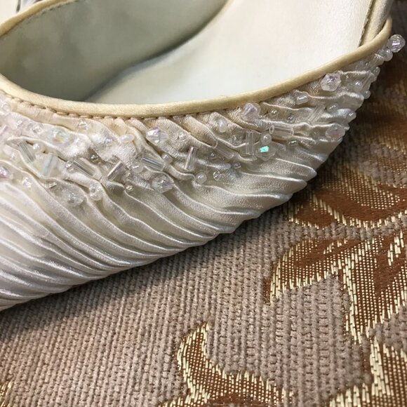 Dye-Able Ivory Satin Bling Beaded Slingback D'Orsay, Formal Pump Dress Wedding - Picture 5 of 16